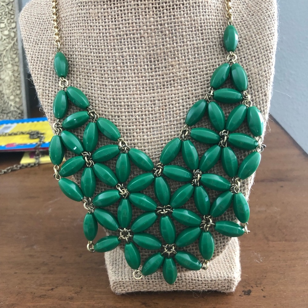 J. Crew Green Floral Cluster Bib Necklace